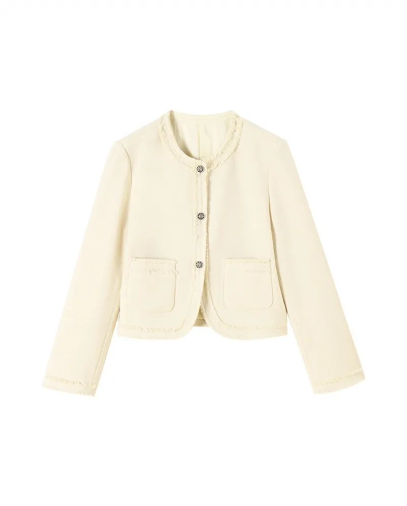 23 Cappotto corto stile autunnale petite profumato con nappe squisite Cappotto girocollo semplice con guardolo fatto a mano per