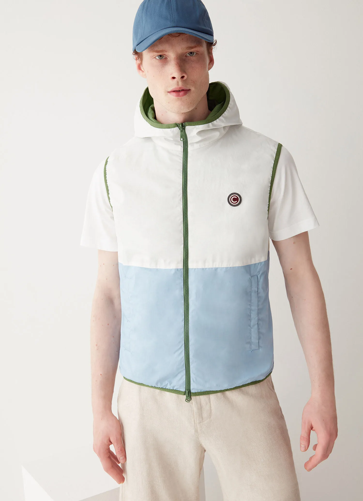 Colour block reversible gilet