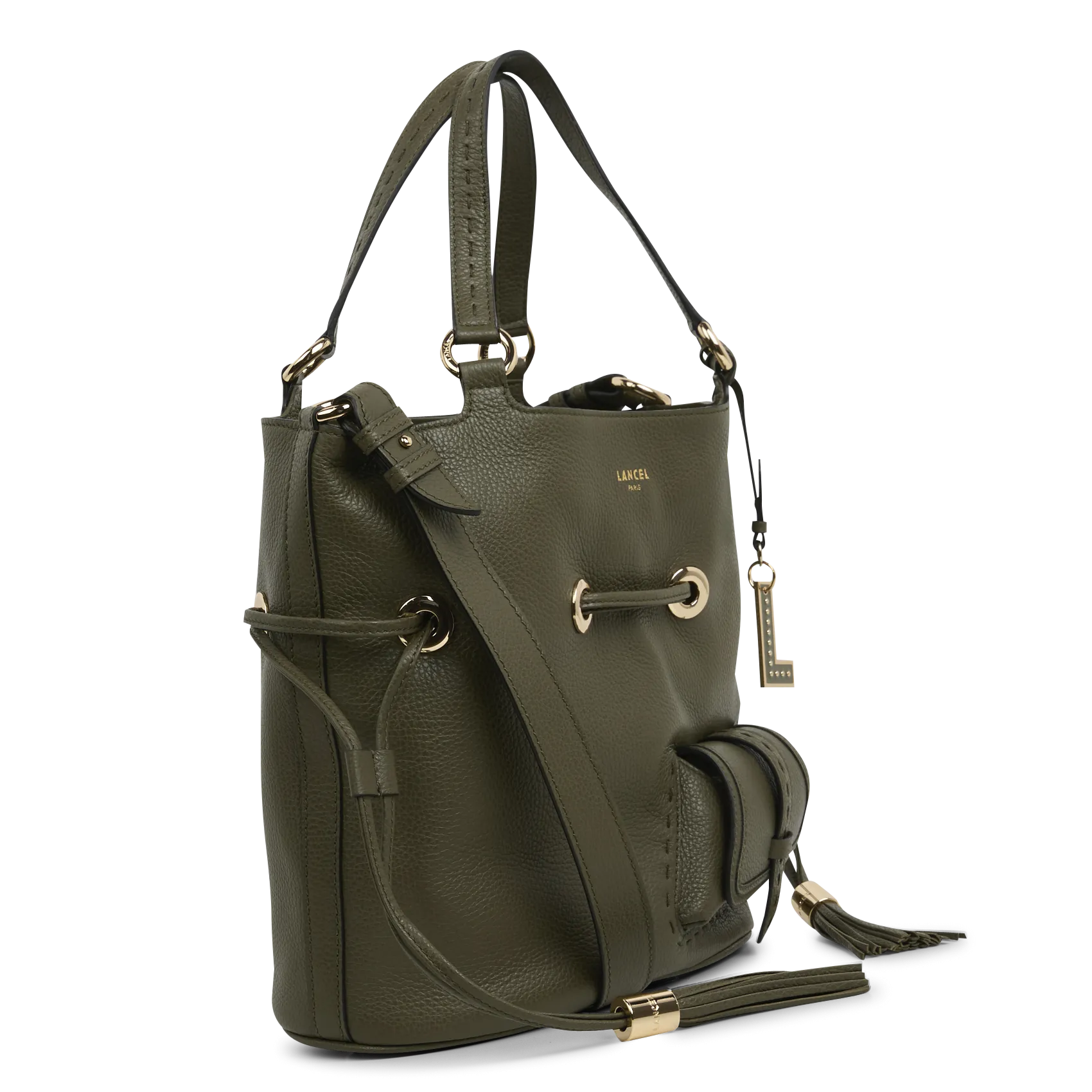  LANCEL   Borsa a secchiello in pelle martellata | Kaki