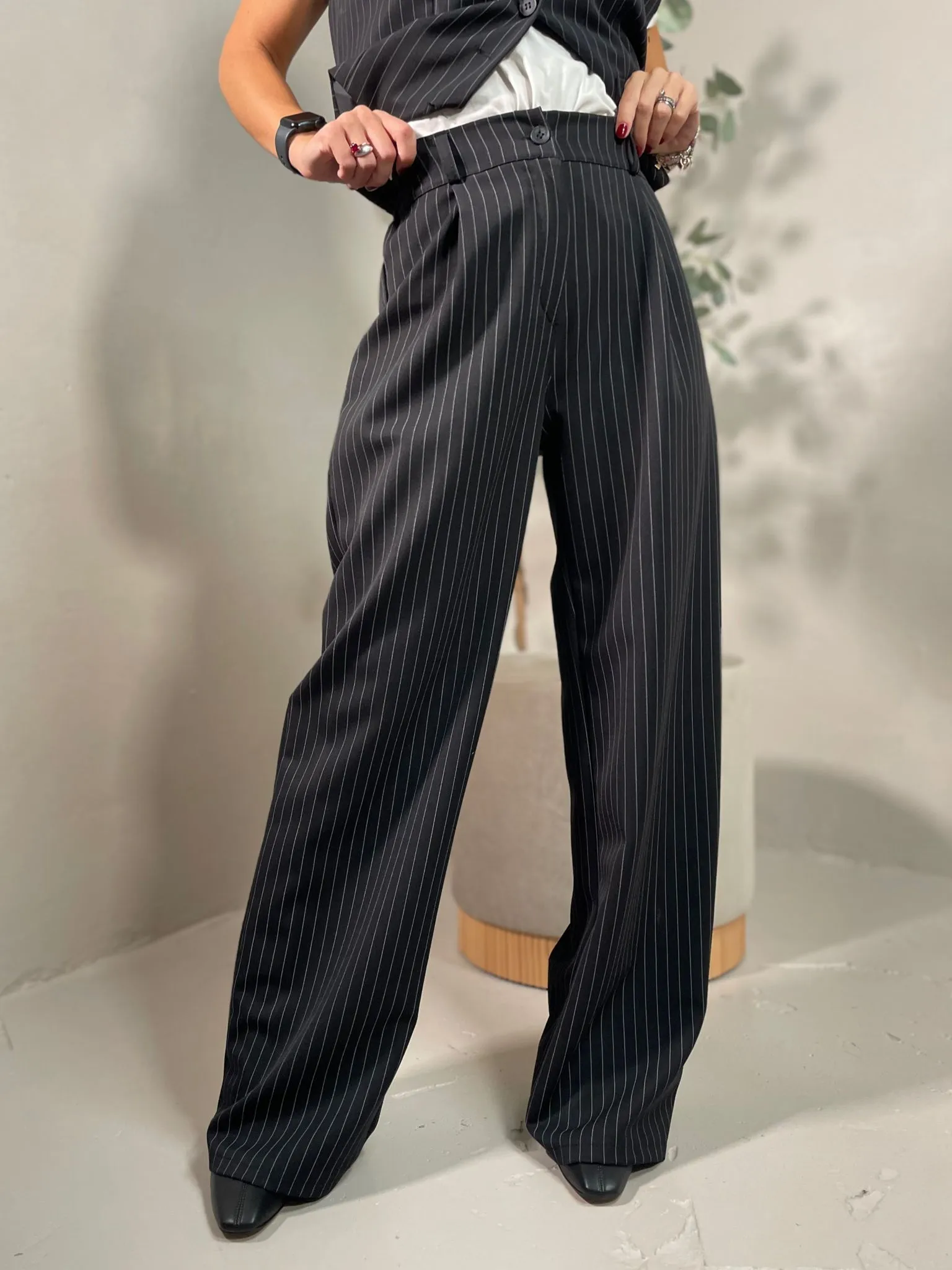 Pantalone Palazzo Gessato Nero