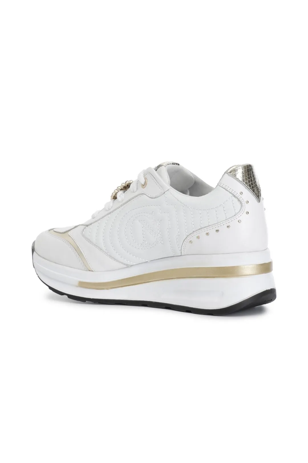 sneakers in pelle con ricamo e accessorio cuore removibile bianco